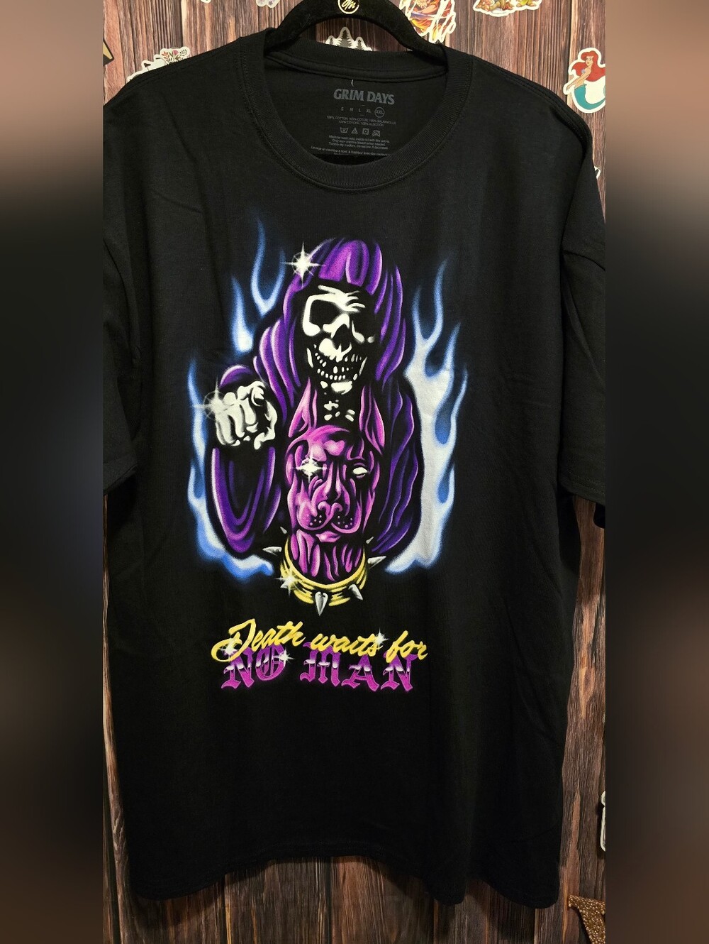 Men's Black Graphic Tee with Purple Grim Reaper Design